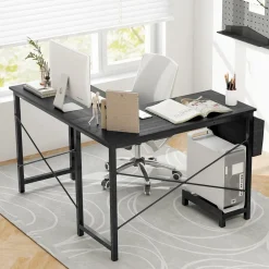 Tangkula L-Shaped Office Desk, Modern Reversible Computer Desk with Storage Pocket & CPU Stand (Dark Gray)
