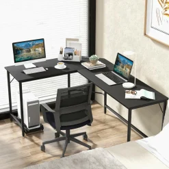 Tangkula L-Shaped Office Desk, L Shaped Corner Desk with Power Outlets, USB Ports