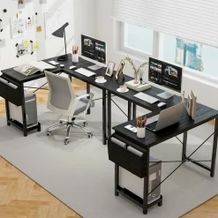 Tangkula L-Shaped Office Desk, Modern Reversible Computer Desk with Storage Pocket & CPU Stand (Dark Gray)