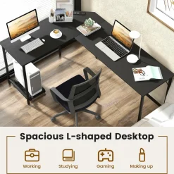 Tangkula L-Shaped Office Desk, L Shaped Corner Desk with Power Outlets, USB Ports