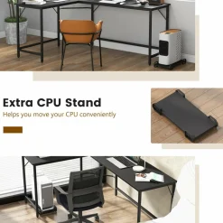 Tangkula L-Shaped Office Desk, L Shaped Corner Desk with Power Outlets, USB Ports