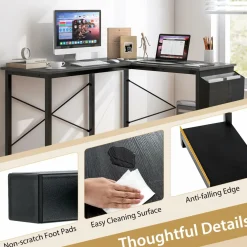 Tangkula L-Shaped Office Desk, Modern Reversible Computer Desk with Storage Pocket & CPU Stand (Dark Gray)