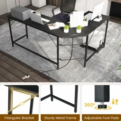 Tangkula L-Shaped Office Desk, L Shaped Corner Desk with Power Outlets, USB Ports