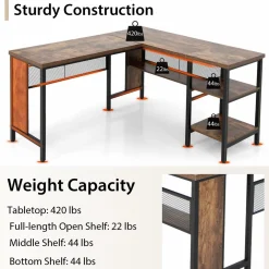 Tangkula L-shaped Office Desk, 59 Inch Large Corner Desk