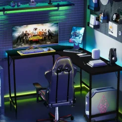 Tangkula L-Shaped Office Desk, L Shaped Corner Desk with Power Outlets, USB Ports
