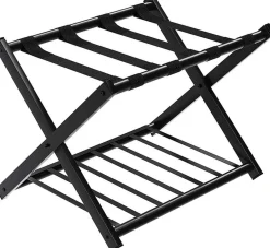 Tangkula Luggage Rack , Folding Metal Suitcase Luggage Stand, Double Tiers Luggage Holder with Shoe Shelf