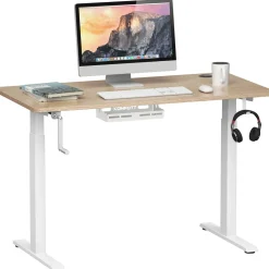 Tangkula Manual Height Adjustable Standing Desk, Sit to Stand Desk w/Foldable Crank Handle
