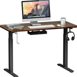 Tangkula Manual Height Adjustable Standing Desk, Sit to Stand Desk w/Foldable Crank Handle