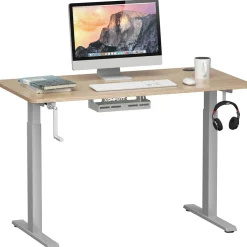 Tangkula Manual Height Adjustable Standing Desk, Sit to Stand Desk w/Foldable Crank Handle