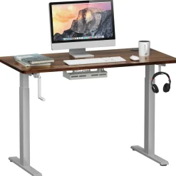 Tangkula Manual Height Adjustable Standing Desk, Sit to Stand Desk w/Foldable Crank Handle