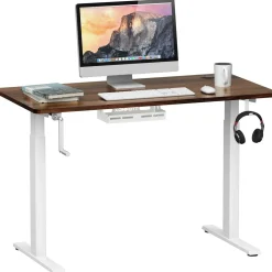 Tangkula Manual Height Adjustable Standing Desk, Sit to Stand Desk w/Foldable Crank Handle