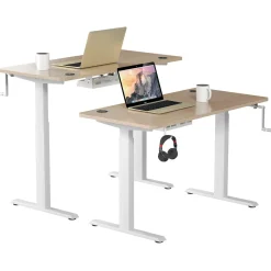Tangkula Manual Height Adjustable Standing Desk, Sit to Stand Desk w/Foldable Crank Handle