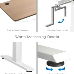 Tangkula Manual Height Adjustable Standing Desk, Sit to Stand Desk w/Foldable Crank Handle