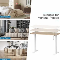 Tangkula Manual Height Adjustable Standing Desk, Sit to Stand Desk w/Foldable Crank Handle
