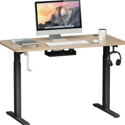 Tangkula Manual Height Adjustable Standing Desk, Sit to Stand Desk w/Foldable Crank Handle