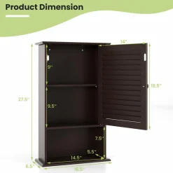 Tangkula Medicine Cabinet, Wall Mounted Bathroom Cabinet Single Door Wooden