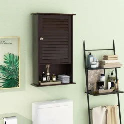 Tangkula Medicine Cabinet, Wall Mounted Bathroom Cabinet Single Door Wooden