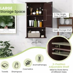 Tangkula Medicine Cabinet, Wall Mounted Bathroom Cabinet Single Door Wooden