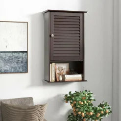 Tangkula Medicine Cabinet, Wall Mounted Bathroom Cabinet Single Door Wooden