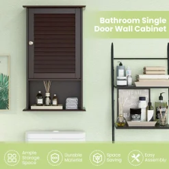Tangkula Medicine Cabinet, Wall Mounted Bathroom Cabinet Single Door Wooden