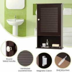 Tangkula Medicine Cabinet, Wall Mounted Bathroom Cabinet Single Door Wooden