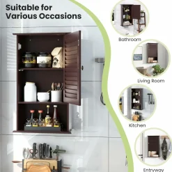 Tangkula Medicine Cabinet, Wall Mounted Bathroom Cabinet Single Door Wooden