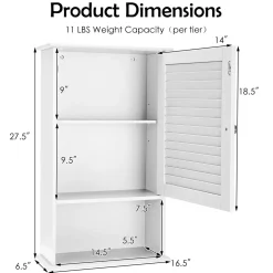 Tangkula Medicine Cabinet, Wall Mounted Bathroom Cabinet Single Door Wooden Bathroom Wall Cabinet with Adjustable Shelf