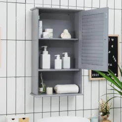 Tangkula Medicine Cabinet, Wall Mounted Bathroom Cabinet Single Door Wooden