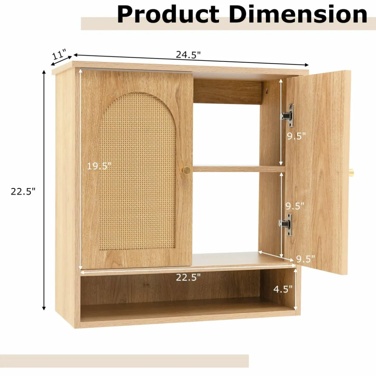 Tangkula Medicine Cabinet w/ 2 Rattan Doors, Wall Mounted Bathroom Cabinet Over The Toilet(No Back, Natural)