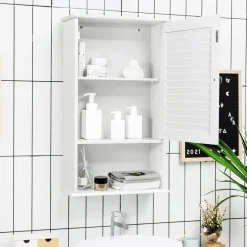Tangkula Medicine Cabinet, Wall Mounted Bathroom Cabinet Single Door Wooden Bathroom Wall Cabinet with Adjustable Shelf