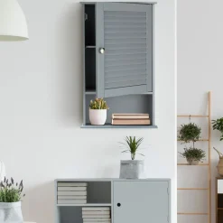 Tangkula Medicine Cabinet, Wall Mounted Bathroom Cabinet Single Door Wooden