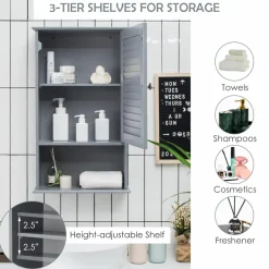 Tangkula Medicine Cabinet, Wall Mounted Bathroom Cabinet Single Door Wooden
