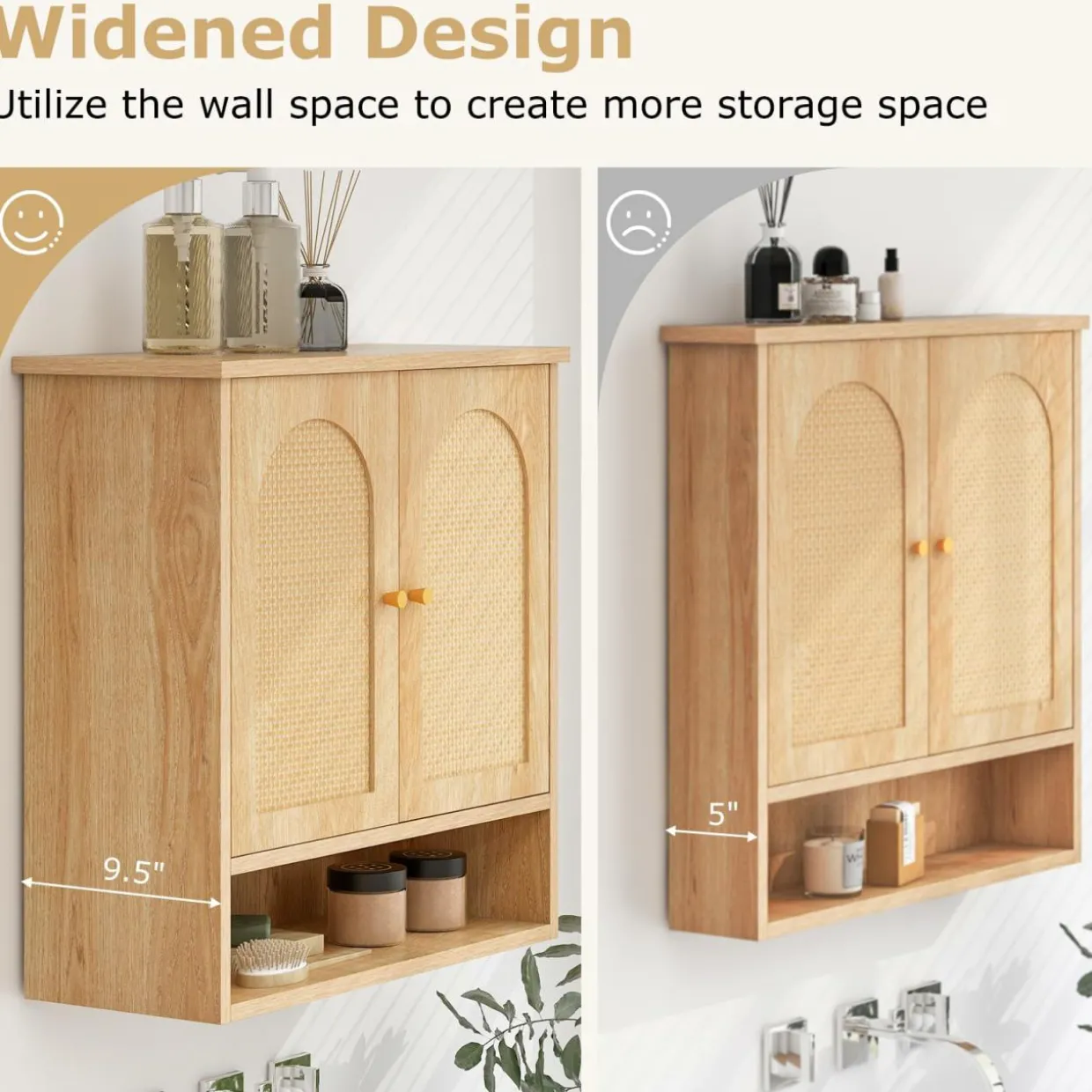 Tangkula Medicine Cabinet w/ 2 Rattan Doors, Wall Mounted Bathroom Cabinet Over The Toilet(No Back, Natural)