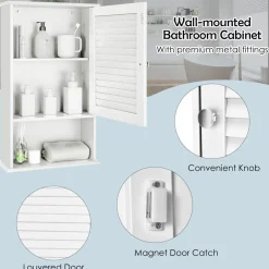 Tangkula Medicine Cabinet, Wall Mounted Bathroom Cabinet Single Door Wooden Bathroom Wall Cabinet with Adjustable Shelf