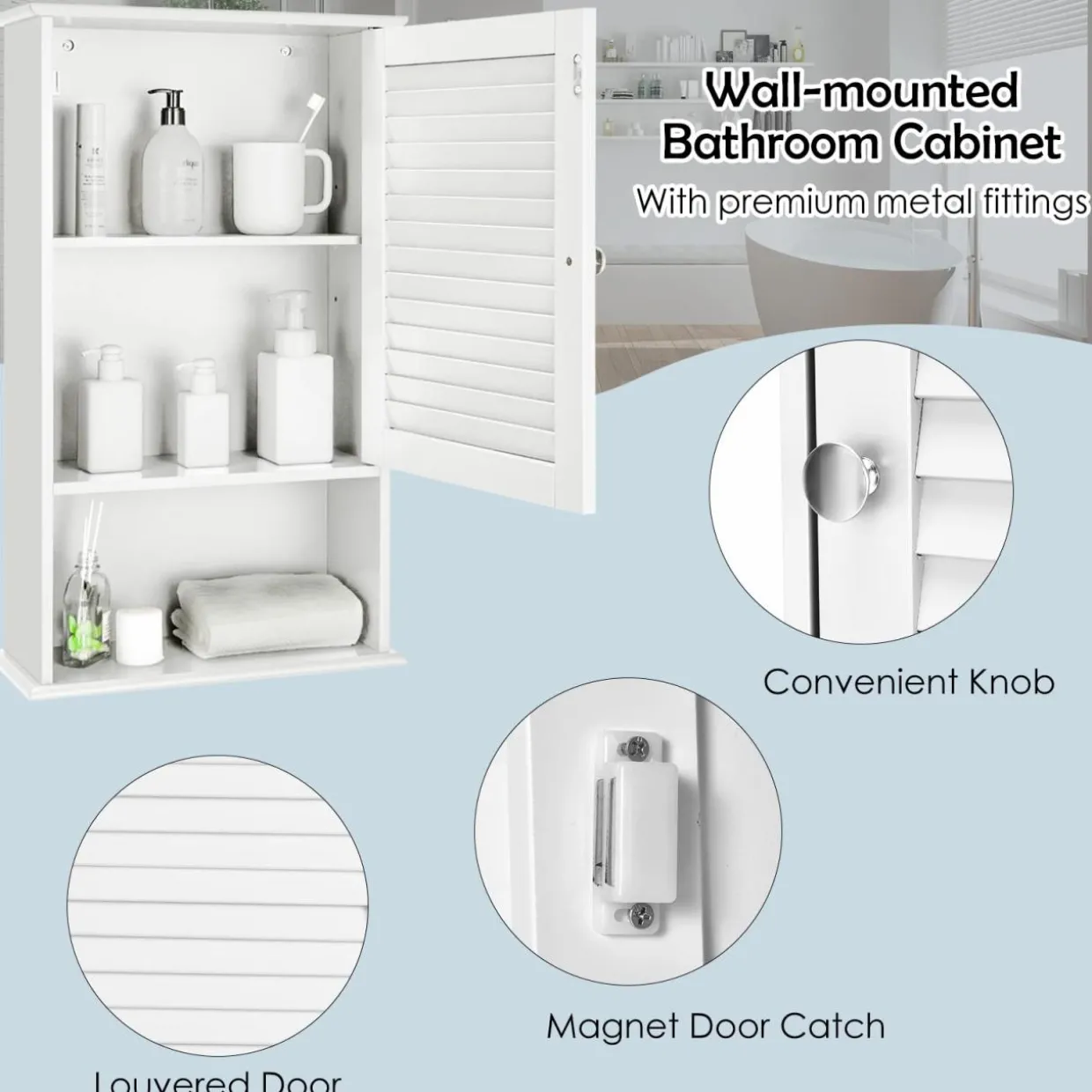 Tangkula Medicine Cabinet, Wall Mounted Bathroom Cabinet Single Door Wooden Bathroom Wall Cabinet with Adjustable Shelf