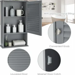 Tangkula Medicine Cabinet, Wall Mounted Bathroom Cabinet Single Door Wooden