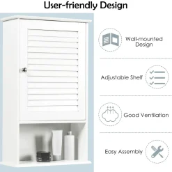 Tangkula Medicine Cabinet, Wall Mounted Bathroom Cabinet Single Door Wooden Bathroom Wall Cabinet with Adjustable Shelf