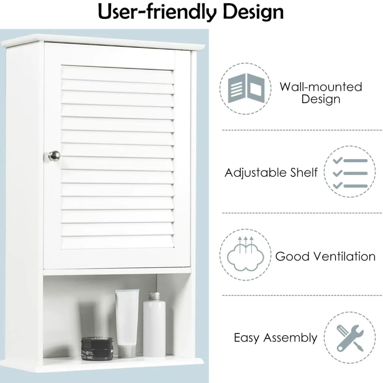 Tangkula Medicine Cabinet, Wall Mounted Bathroom Cabinet Single Door Wooden Bathroom Wall Cabinet with Adjustable Shelf