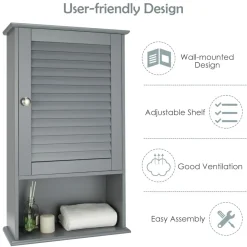 Tangkula Medicine Cabinet, Wall Mounted Bathroom Cabinet Single Door Wooden