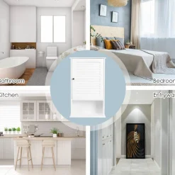 Tangkula Medicine Cabinet, Wall Mounted Bathroom Cabinet Single Door Wooden Bathroom Wall Cabinet with Adjustable Shelf