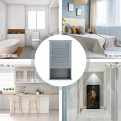Tangkula Medicine Cabinet, Wall Mounted Bathroom Cabinet Single Door Wooden