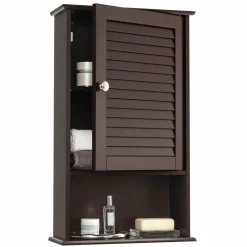 Tangkula Medicine Cabinet, Wall Mounted Bathroom Cabinet Single Door Wooden