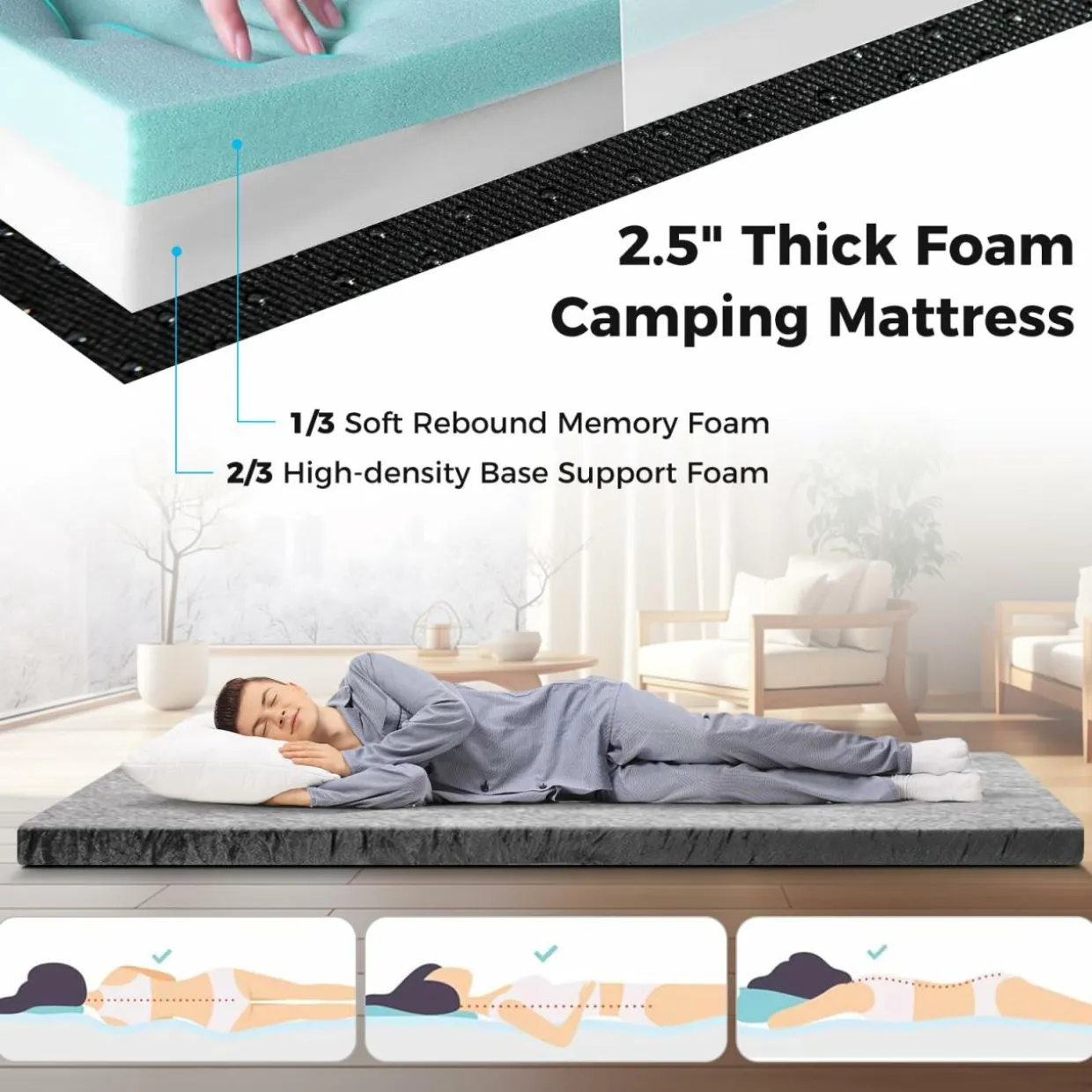 Tangkula Memory Foam Camping Mattress, Portable Roll Up Sleeping Pad with Carry Bag