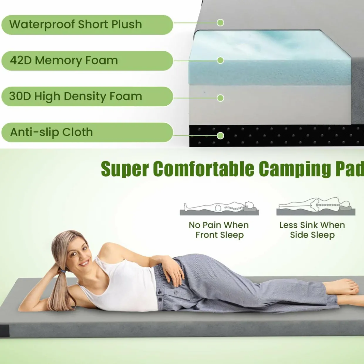 Tangkula Memory Foam Sleeping Pad 74