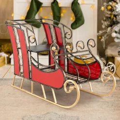 Tangkula Metal Christmas Santa Sleigh Basket, Xmas Festival Holiday Decorative Santa