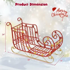 Tangkula Metal Christmas Santa Sleigh Basket