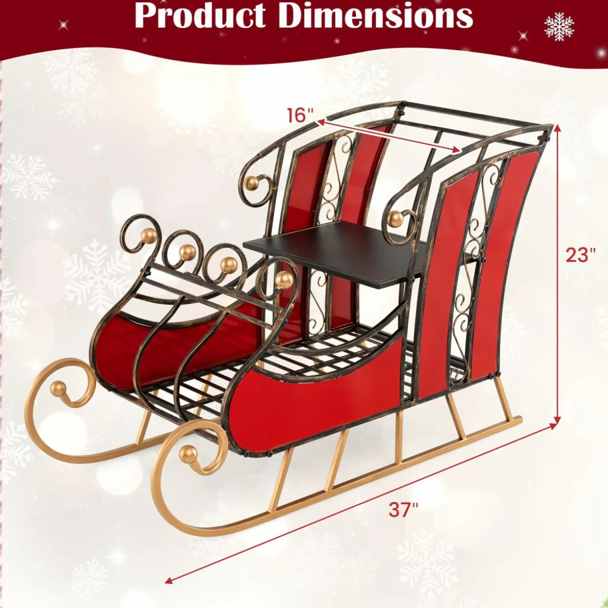 Tangkula Metal Christmas Santa Sleigh Basket, Xmas Festival Holiday Decorative Santa
