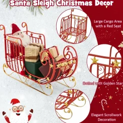 Tangkula Metal Christmas Santa Sleigh Basket