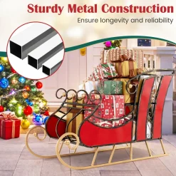 Tangkula Metal Christmas Santa Sleigh Basket, Xmas Festival Holiday Decorative Santa