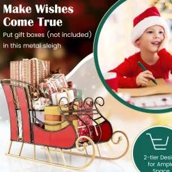 Tangkula Metal Christmas Santa Sleigh Basket, Xmas Festival Holiday Decorative Santa